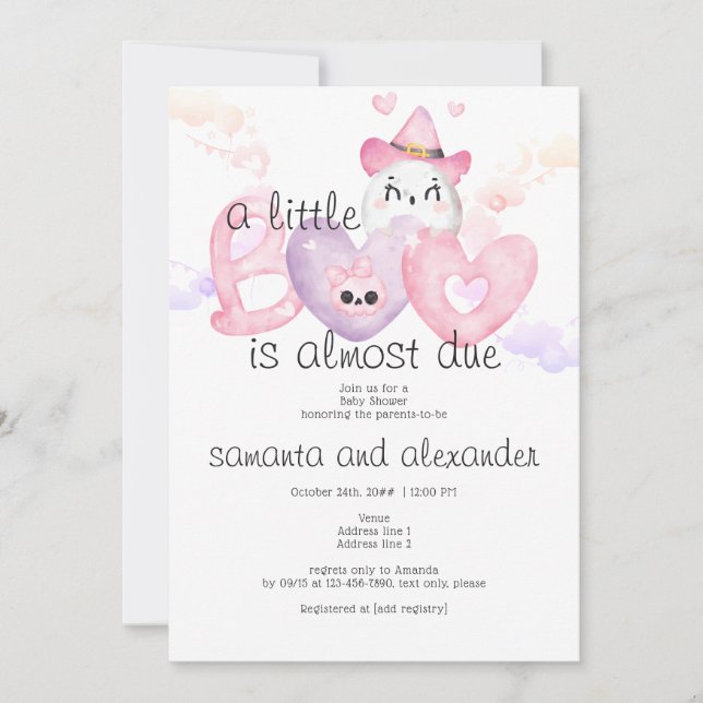 Little BOO Rosa Coquette Skull Gothic Baby Shower Inbjudningar (Framsida)