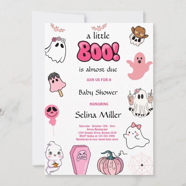 Little Boo Rosa Ghost Halloween Baby Shower Inbjudningar (Framsida)