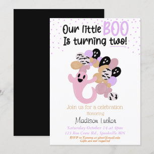 Little Boo Rosa Girl Ghost Second Birthday Invita Inbjudningar