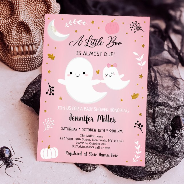 Little Boo Rosa Guld Ghost Pumpkin Baby Shower Inbjudningar (Skapare uppladdad)