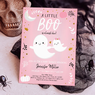 Little Boo Rosa Guld Ghost Pumpkin Baby Shower Inbjudningar