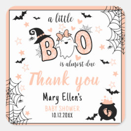 LITTLE BOO ROSA HALLOWEEN BABY SHOWER TACK FYRKANTIGT KLISTERMÄRKE