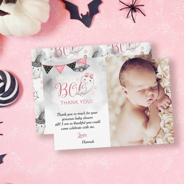 Little Boo Rosa Halloween Ghost Baby Shower Photo Tack Kort (Skapare uppladdad)