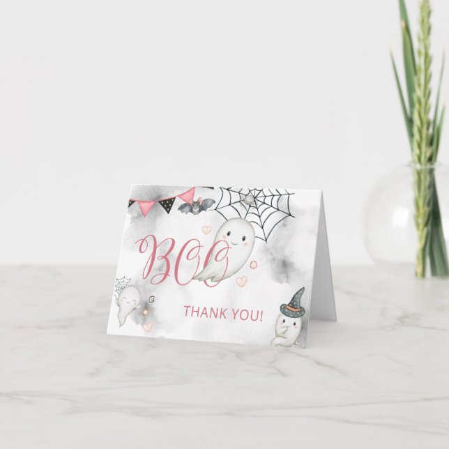 Little Boo Rosa Halloween Ghost Baby Shower Tack Kort (Framsida)