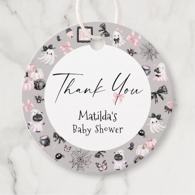 Little Boo Rosa Halloween Girl Baby Shower Gåvor Etiketter (Framsida)