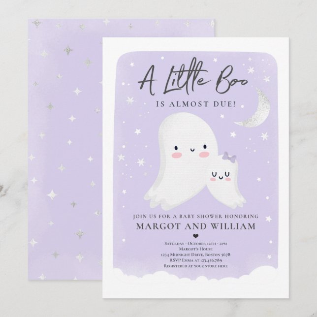 Little Boo Shower Halloween Ghost Baby Shower Inbjudningar (Fram/baksida)