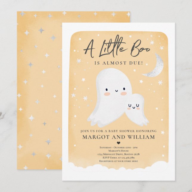 Little Boo Shower Halloween Ghost Baby Shower Inv Inbjudningar (Fram/baksida)