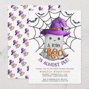 Little BOO-spöke och webben Halloween-babydusch Inbjudningar