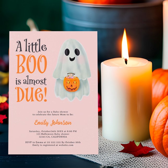 Little boo spökpumpa Halloween babydusch Inbjudningar (Little boo ghost pumpkin Halloween baby shower Invitation on pink)