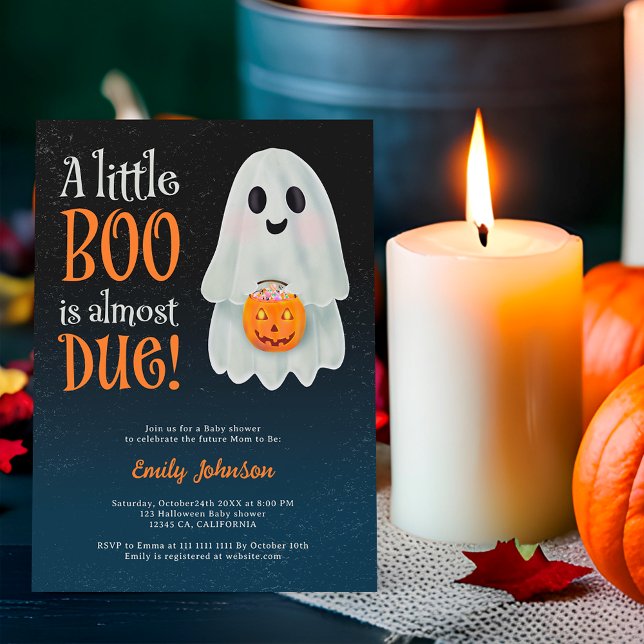 Little boo spökpumpa Halloween babydusch Inbjudningar (Little boo ghost pumpkin Halloween baby shower Invitation on blue)