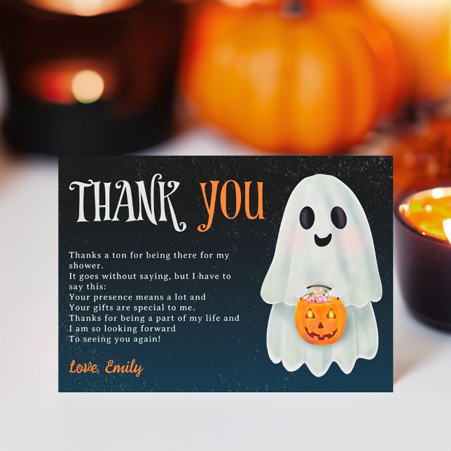 Little boo spökpumpa Halloween babydusch Tack Kort (Little boo ghost pumpkin Halloween baby shower Thank You Card)