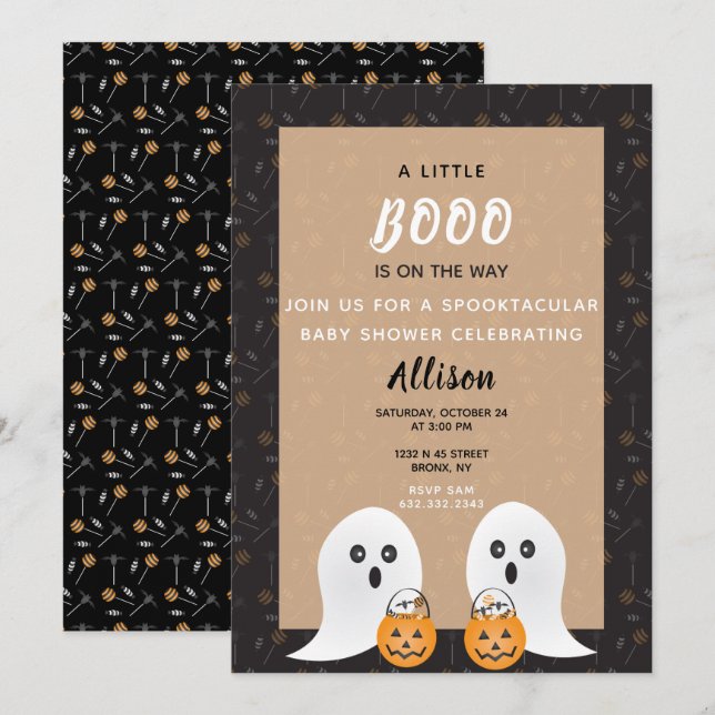 Little Boo Spooktacular Baby Shower Spöken Inbjudningar (Fram/baksida)