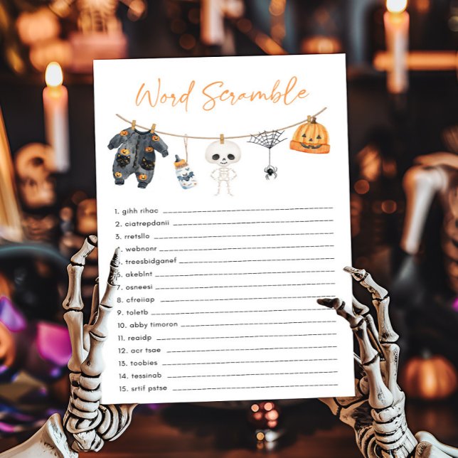 Little Boo Torklinje Ordkryss Spel (Ghost Clothesline Baby Shower Word Scramble Game)