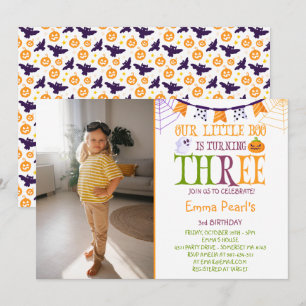 Little Boo Turing Three Boo Third Birthday Photo Inbjudningar