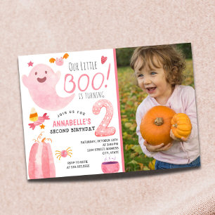 Little Boo Turing Two Halloween Birthday Inbjudningar