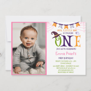 Little Boo Turning One, Halloween Photo Birthday Inbjudningar
