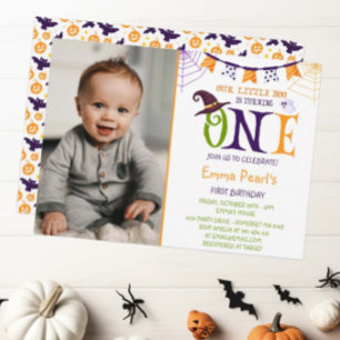 Little Boo Turning One, Halloween Photo Birthday Inbjudningar