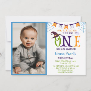 Little Boo Turning One, Halloween Photo Birthday Inbjudningar
