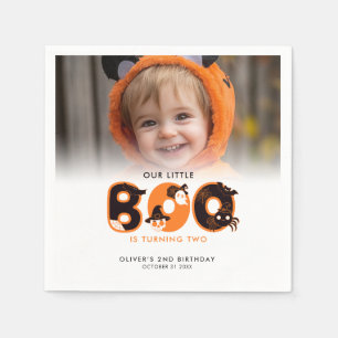 Little Boo Turning Two Photo Halloween-födelsedag Pappersservett
