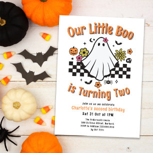 Little Boo Turning Two Retro Ghost 2:a födelsedage Inbjudningar