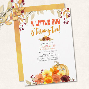Little Boo Turving two Autumn Flowers 2nd Birthday Inbjudningar