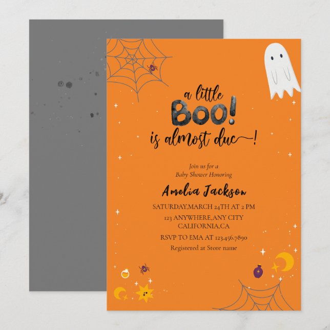Little boo water pooky spökdusch Baby dusch Inbjudningar (Fram/baksida)