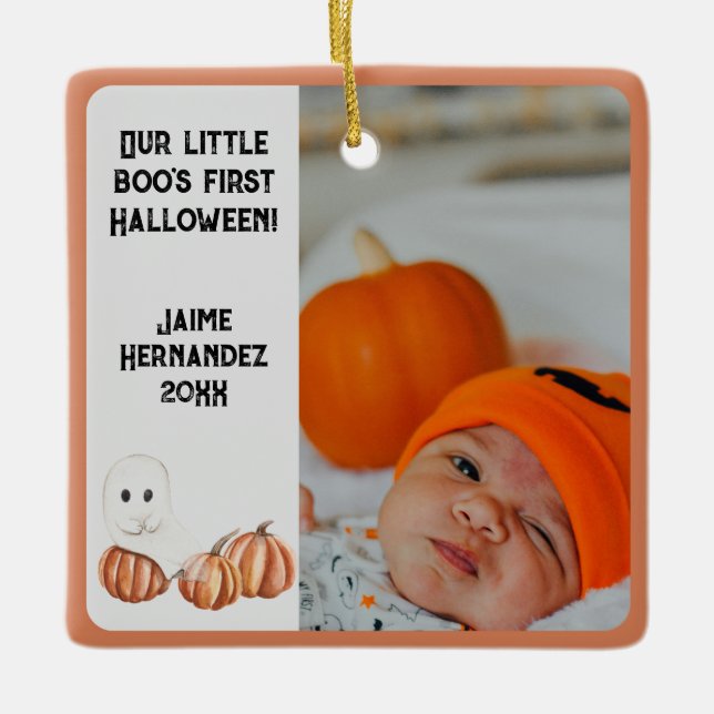 Little Boo's First Halloween Cute Photo Julgransprydnad Keramik (Framsida)
