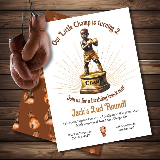Little Boxing Black Champ Statue Birthday Inbjudningar (Skapare uppladdad)