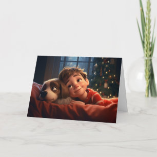 Little Boy and Puppy-julkort Helgkort