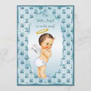 Little Boy Angel Blue Ro Baby Shower Inbjudningar