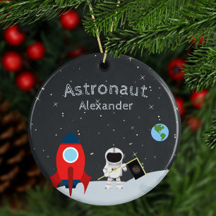 Little Boy Astronaut på Måne, Namn Space jul Julgransprydnad Keramik