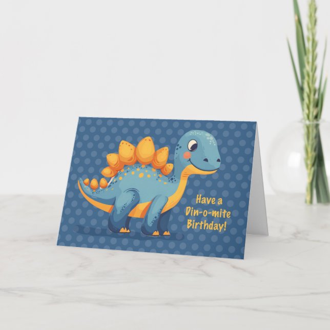 Little Boy Birthday Dinosaur Dinomite Polka dots Kort (Framsida)