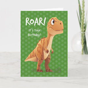Little Boy Birthday T Rex Roar med Polka dots Kort