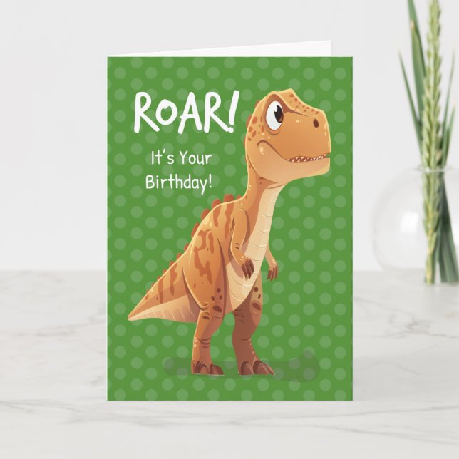 Little Boy Birthday T Rex Roar med Polka dots Kort (Framsida)