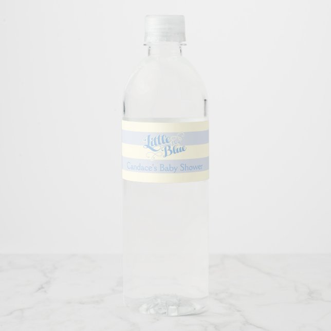 Little Boy Blue, Modern Baby Shower Vattenflaska Etikett (Framsida)
