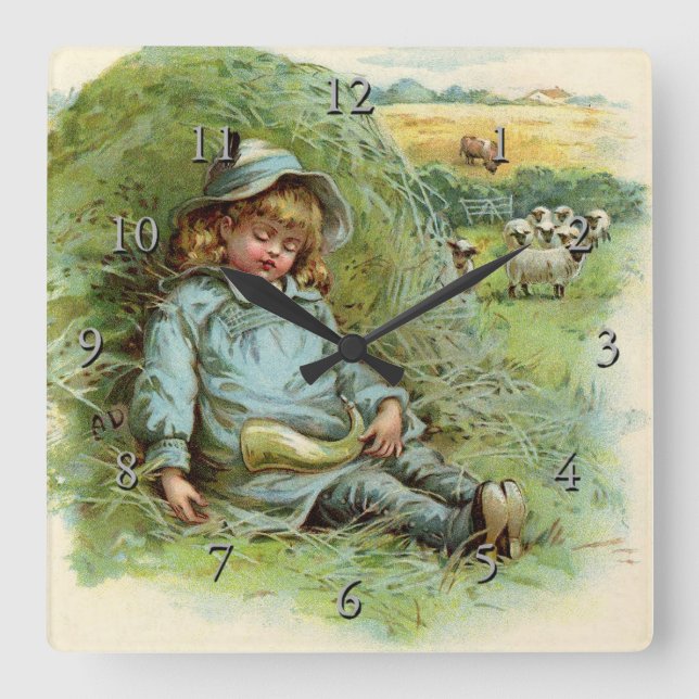 Little Boy Blue Nursery Rhyme Fyrkantig Klocka (Framsida)