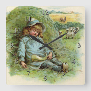 Little Boy Blue Nursery Rhyme Fyrkantig Klocka
