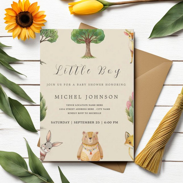 Little Boy Boho Woodland Animals Baby Shower Inbjudningar (Skapare uppladdad)