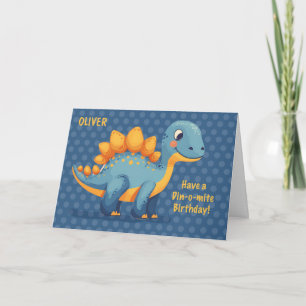 Little Boy Custom Name Birthday Dinosaur Dinomite Kort