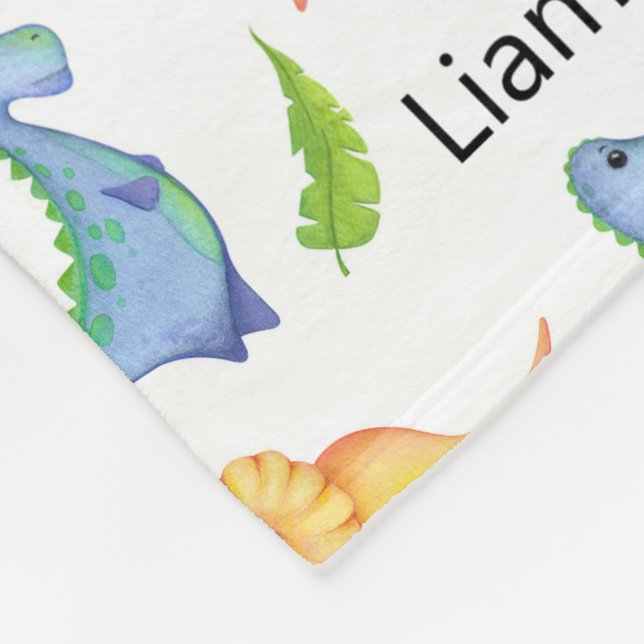 Little Boy Dinosaur Add Namn Nursery Cute Fleecefilt (Hörn)