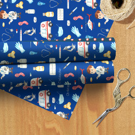 Little Boy Doktor Medical Mönster med Namn, Blue Presentpapper