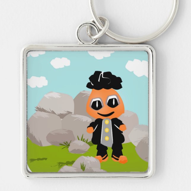 LITTLE BOY DOLL FYRKANTIG SILVERFÄRGAD NYCKELRING (Framsidan)