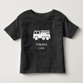Little Boy Fire Lastbil med Namn Black and White T Shirt