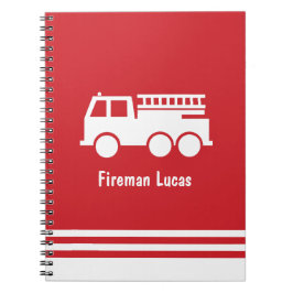 Little Boy Fire Lastbil med Namn Red and White Anteckningsbok