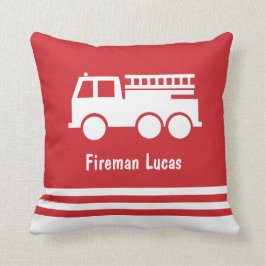 Little Boy Fire Lastbil med Namn Red and White Kudde