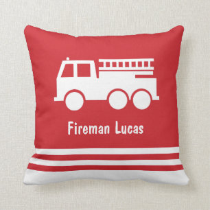 Little Boy Fire Lastbil med Namn Red and White Kudde