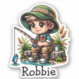 Little Boy Fishing Cartoon Personalized Klistermärken