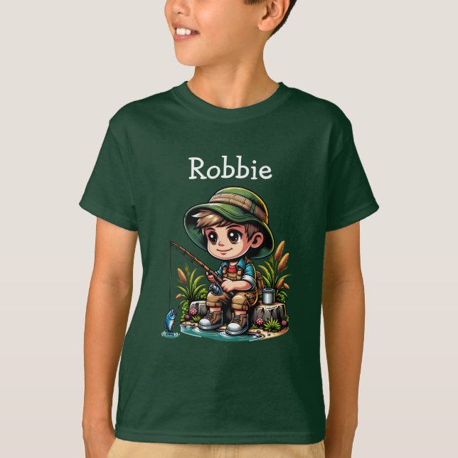 Little Boy Fishing Cartoon Personalized T Shirt (Framsida)