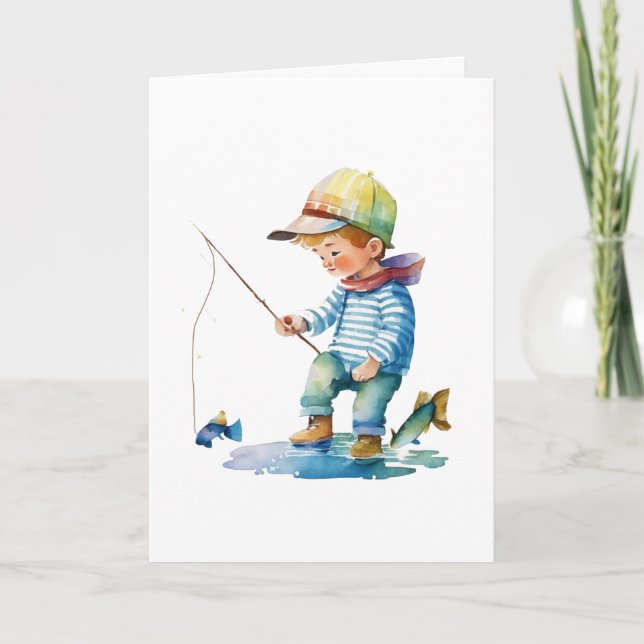 Little Boy Fishing Illustration | Födelsedag Kort (Framsida)