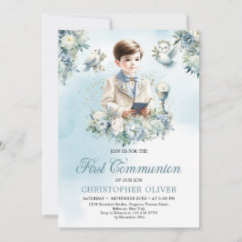 Little boy Formal attire heliga bible blue blommig Inbjudningar